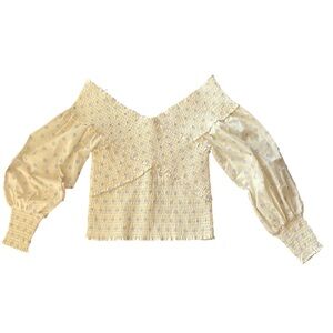 BB Dakota Steve Madden cream and blue off the shoulder top, size L